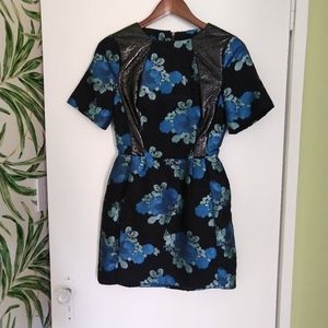 Topshop blue black floral dress size 2